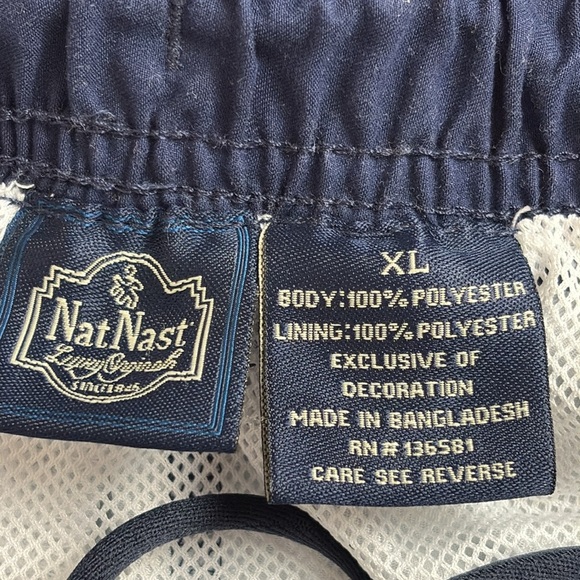 Nat Nast Swim Trunks Blue and White Geometric Design Drawstring Waist Lined XL - Picture 9 of 12